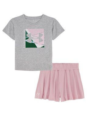 NWT Under Armour Baby Girl Outfit Set Pink Skort Gray Logo Tee 12M